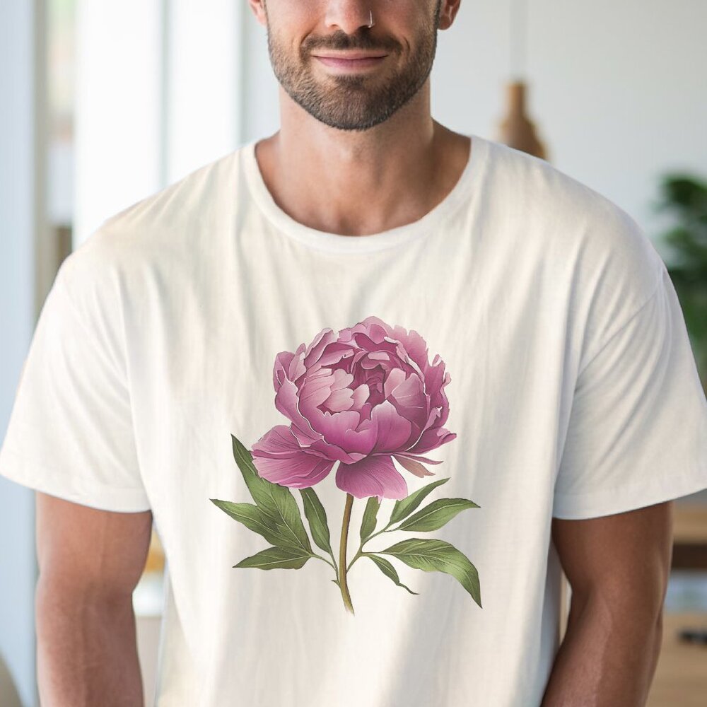 Peony Flower Graphic Shirt Pink Floral Botanical Art Tee Nature Gift - Picture 4 of 6